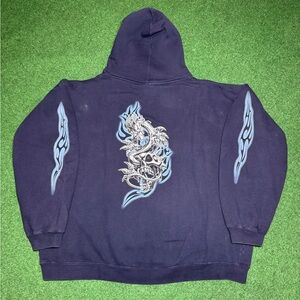 90s Y2K Bullhead JNCO style hoodie sweatshirt metallic dragon skater XL grunge